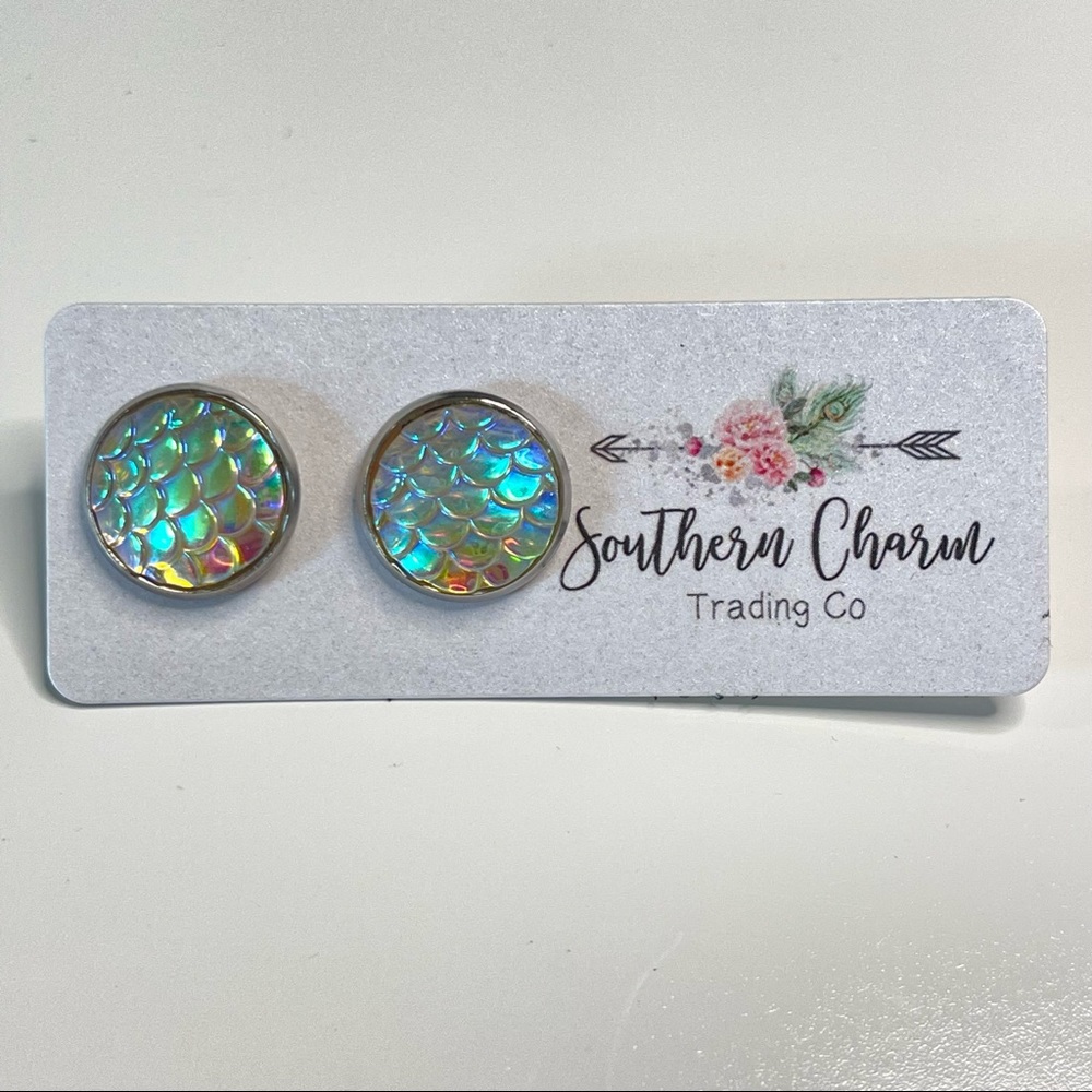 Iridescent Mermaid Scale 12mm Studs